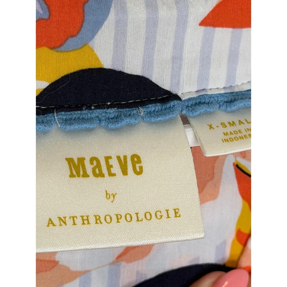 Maeve by Anthropologie Floral Mixed Print Striped Blouse XS Puff Sleeve